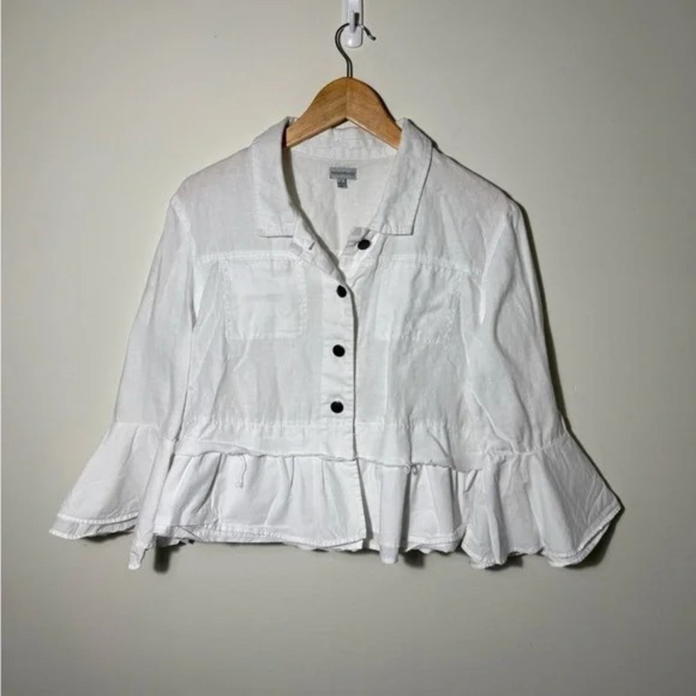 White Button-Up Ruffle Hem Top - image 1
